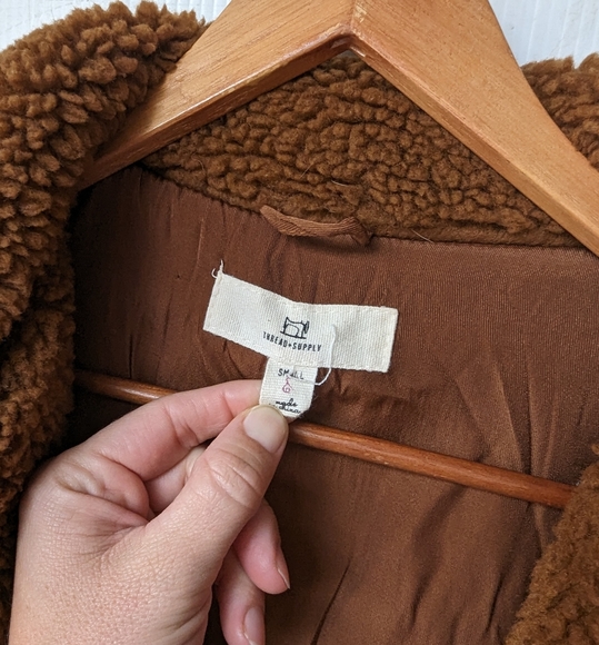THREAD & SUPPLY women's plush sherpa teddy bear jacket brown faux fur - Picture 3 of 10